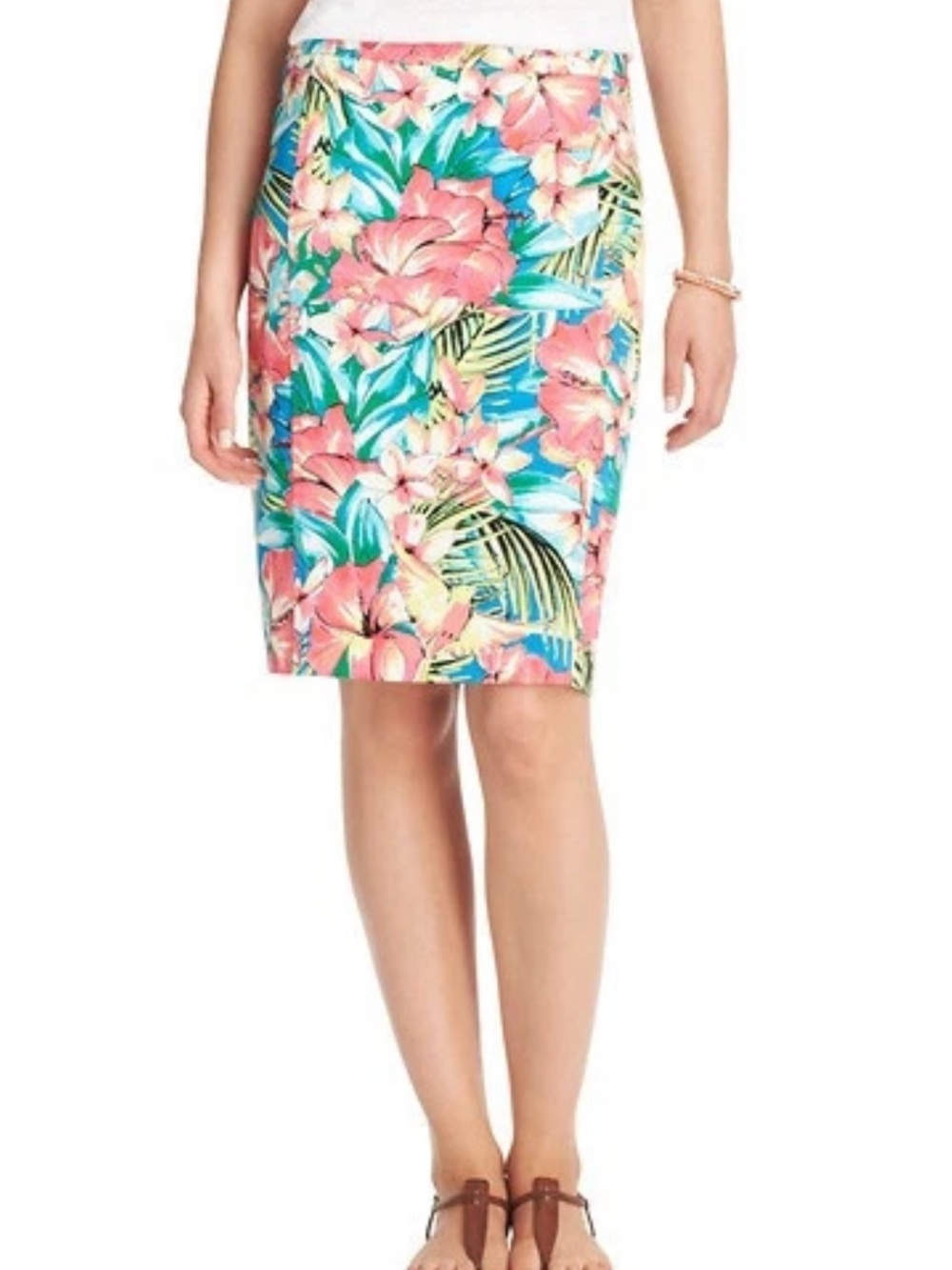 LOFT Tropical Floral Pencil Skirt in Pink, Blue, Green